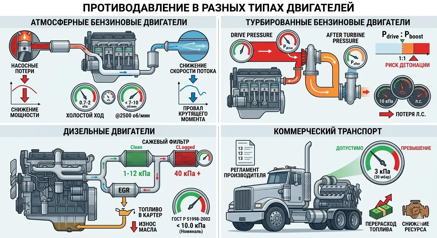 Противодавление в разных типах двигателей Противодавление в разных типах двигателей