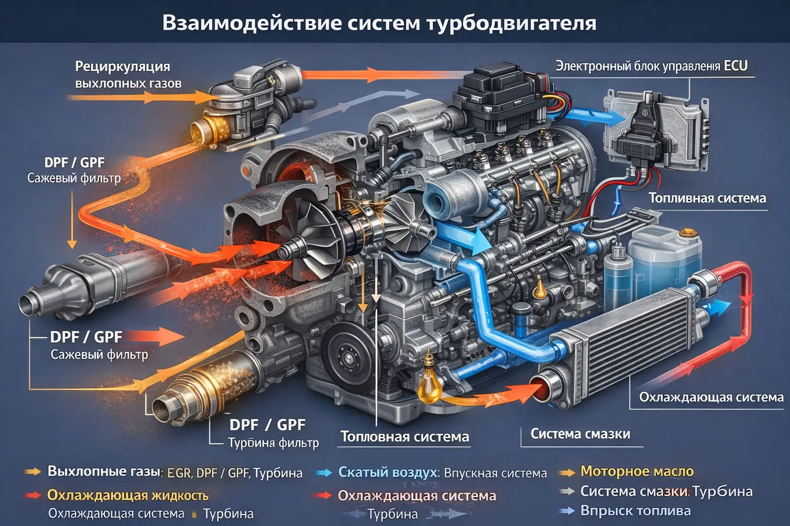 Полный цикл работы турбонаддува Полный цикл работы турбонаддува